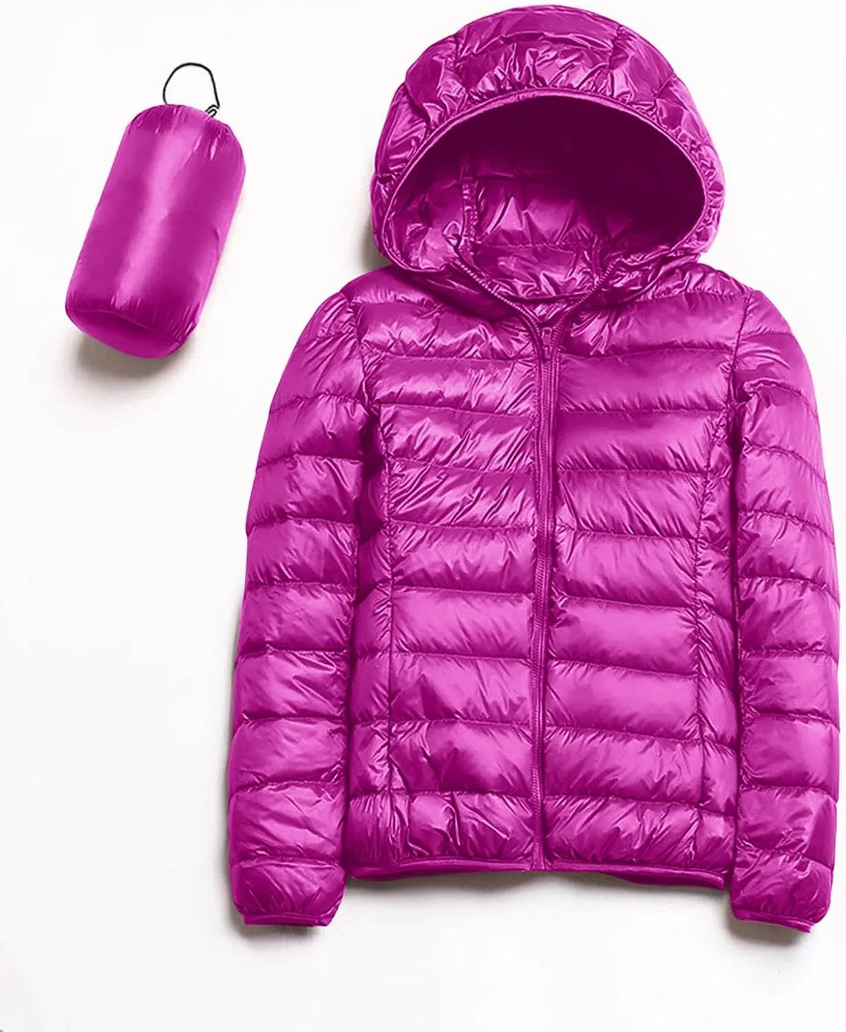 Women's Packable Down Jacket Lightweight Puffer Jacket Winter Warm Puffer Coat Slim Fit Hooded Jacket Duck Down Coat