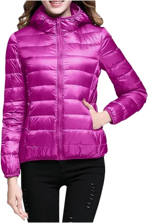 Women's Packable Down Jacket Lightweight Puffer Jacket Winter Warm Puffer Coat Slim Fit Hooded Jacket Duck Down Coat