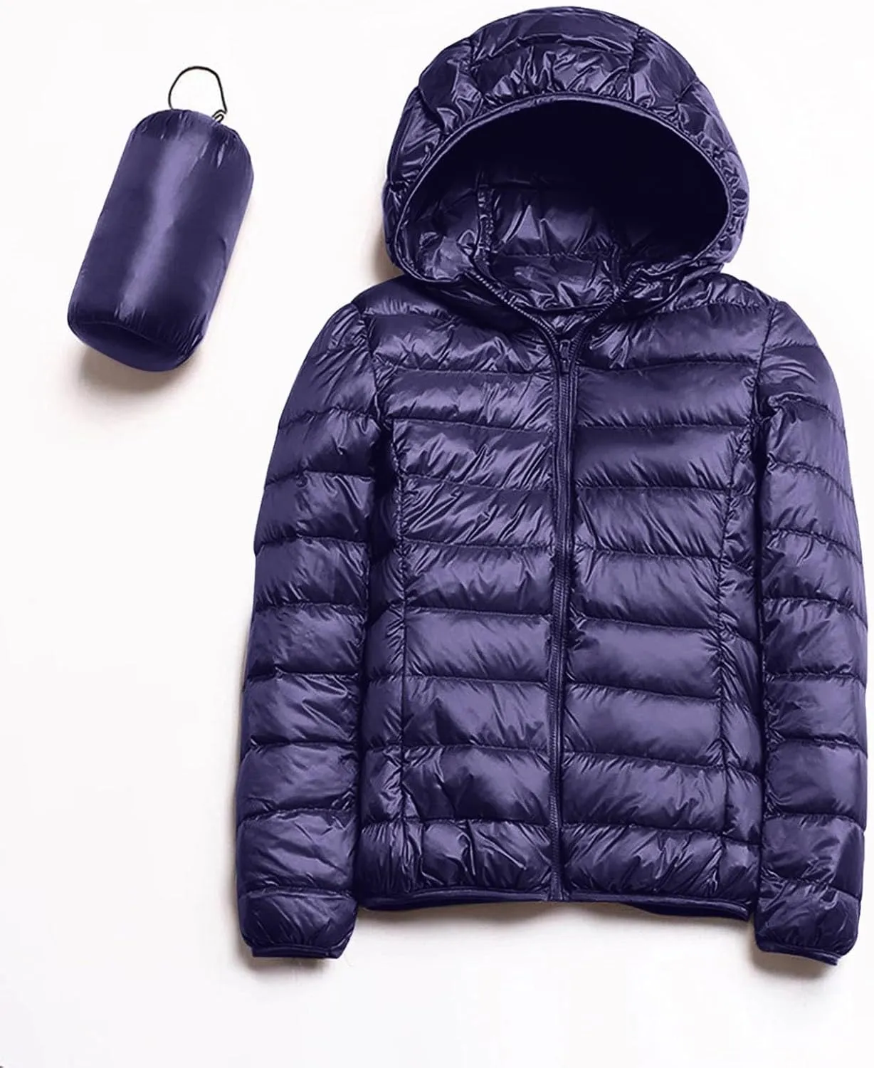 Women's Packable Down Jacket Lightweight Puffer Jacket Winter Warm Puffer Coat Slim Fit Hooded Jacket Duck Down Coat