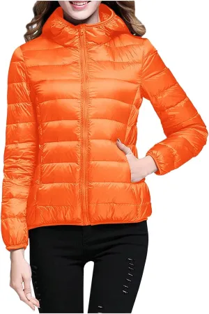 Women's Packable Down Jacket Lightweight Puffer Jacket Winter Warm Puffer Coat Slim Fit Hooded Jacket Duck Down Coat