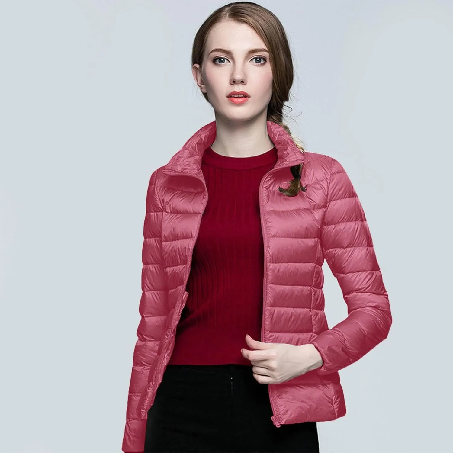 Women's Packable Puffer Jacket Lightweight Down Jacket Winter Warm Slim Fit Duck Down Coats Quilted Full-Zip Outwear