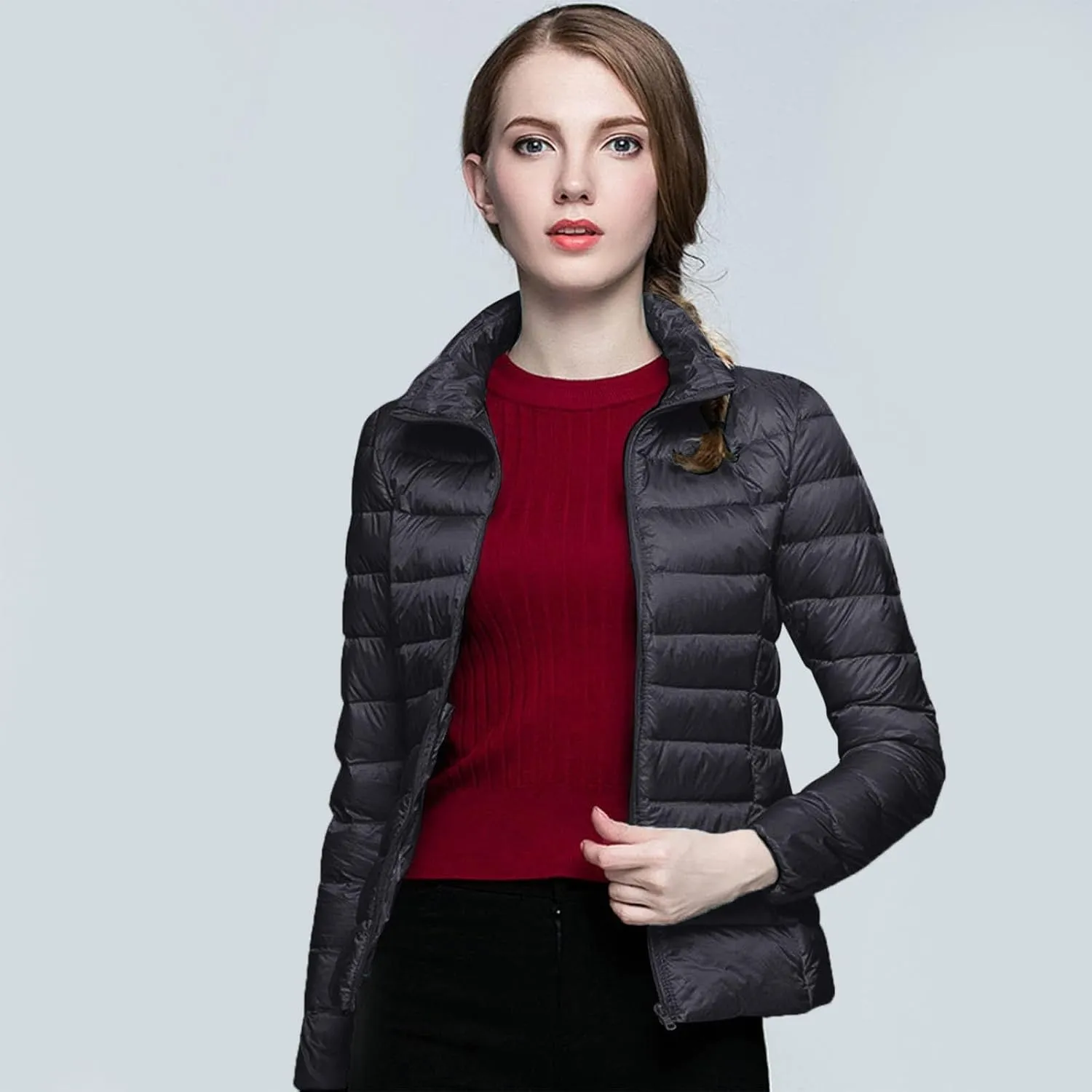 Women's Packable Puffer Jacket Lightweight Down Jacket Winter Warm Slim Fit Duck Down Coats Quilted Full-Zip Outwear