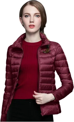 Women's Packable Puffer Jacket Lightweight Down Jacket Winter Warm Slim Fit Duck Down Coats Quilted Full-Zip Outwear