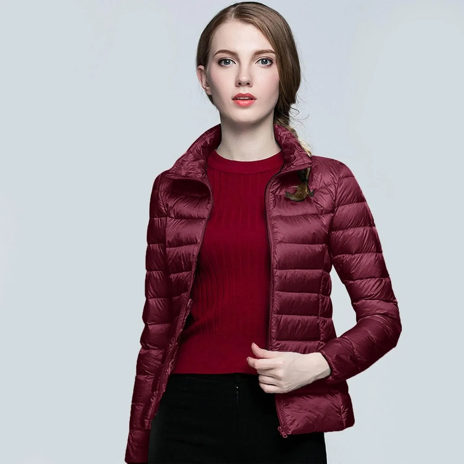 Women's Packable Puffer Jacket Lightweight Down Jacket Winter Warm Slim Fit Duck Down Coats Quilted Full-Zip Outwear