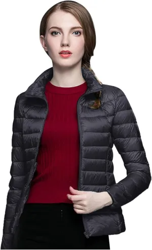 Women's Packable Puffer Jacket Lightweight Down Jacket Winter Warm Slim Fit Duck Down Coats Quilted Full-Zip Outwear