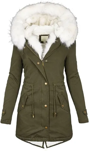 Womens Plus Size Winter Coat Casual Thicken Long Sleeve Vintage Quilted Jacket Warm Hood Padded Outerwear with Pocket