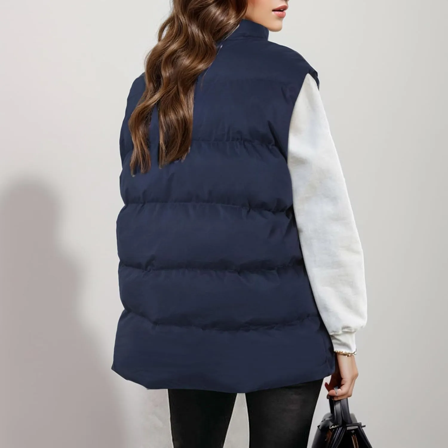 Womens Puffer Jacket Vest Casual Solid Zipper Sleeveless Down Coat Loose Cozy Warm Outwear 2024 Winter Trendy Clothes