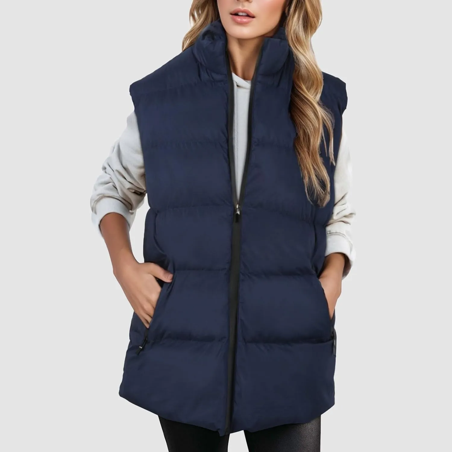 Womens Puffer Jacket Vest Casual Solid Zipper Sleeveless Down Coat Loose Cozy Warm Outwear 2024 Winter Trendy Clothes