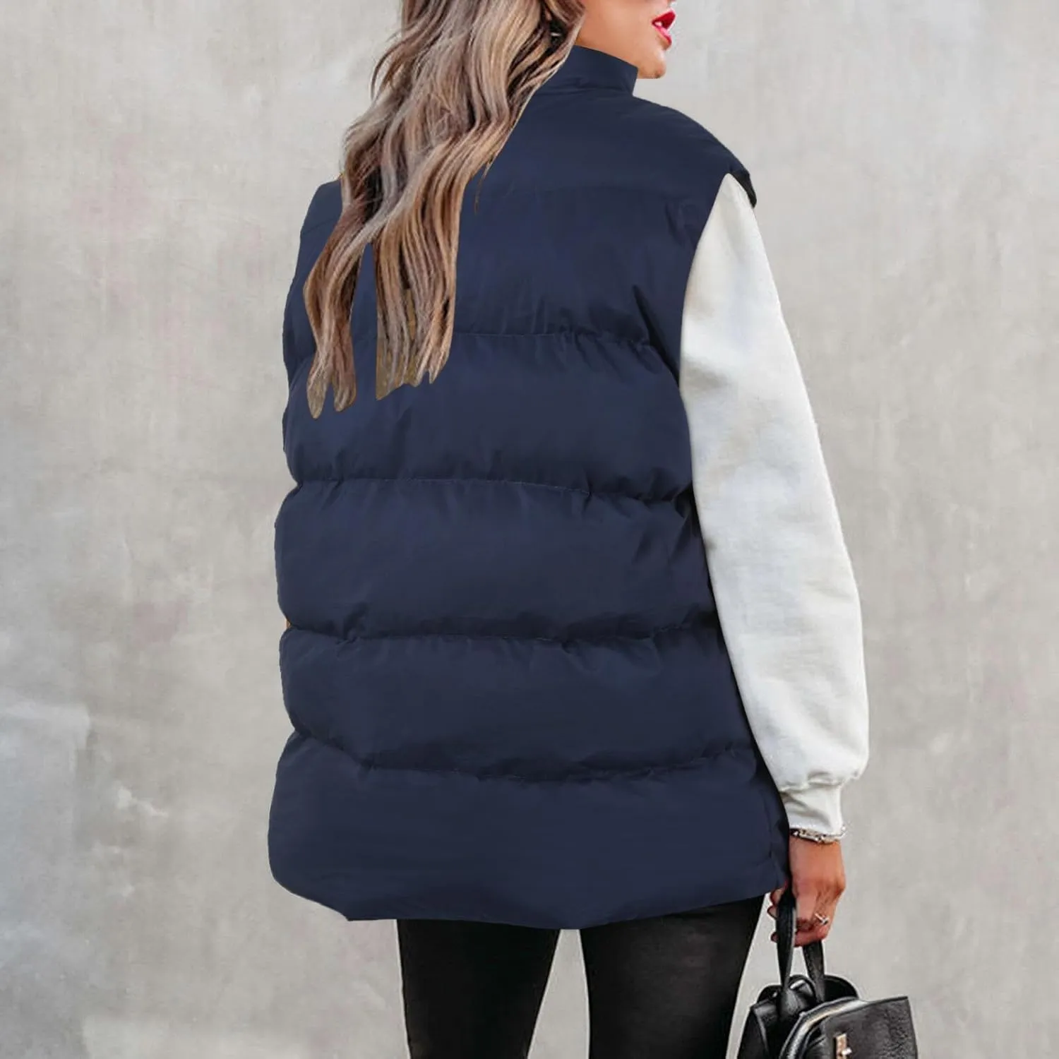 Womens Puffer Jacket Vest Casual Solid Zipper Sleeveless Down Coat Loose Cozy Warm Outwear 2024 Winter Trendy Clothes
