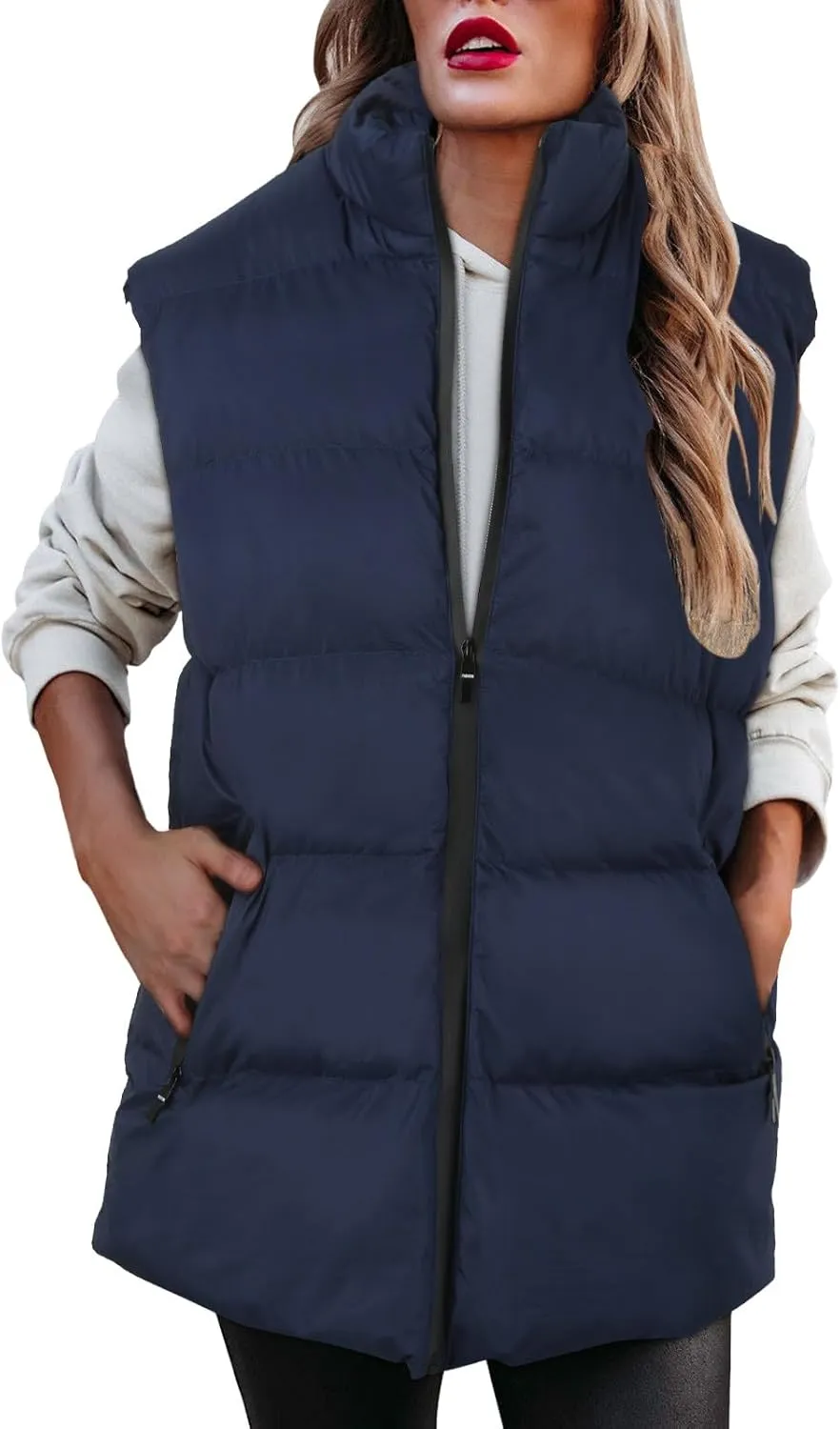 Womens Puffer Jacket Vest Casual Solid Zipper Sleeveless Down Coat Loose Cozy Warm Outwear 2024 Winter Trendy Clothes