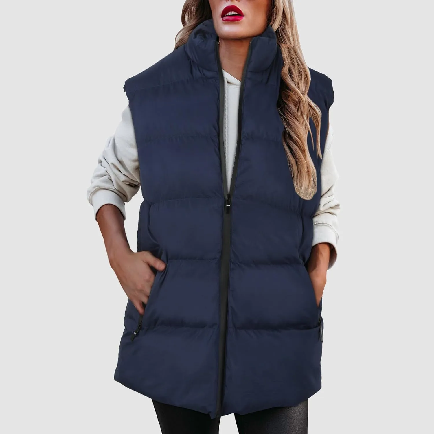 Womens Puffer Jacket Vest Casual Solid Zipper Sleeveless Down Coat Loose Cozy Warm Outwear 2024 Winter Trendy Clothes