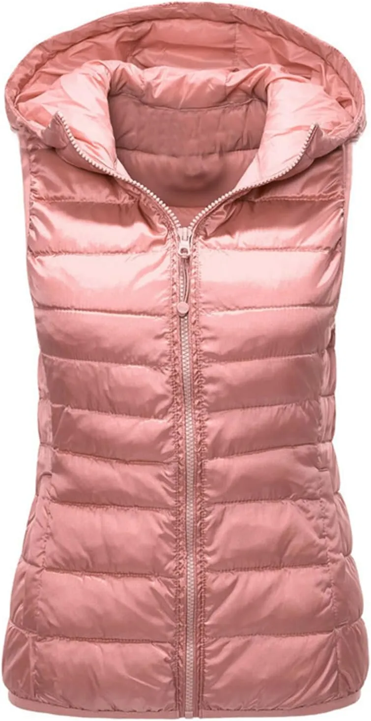 Womens Puffer Vest Sleeveless Puffy Jacket Packable Lightweight Down Vest Winter Down Waistcoat Casual Zip Up Outwear