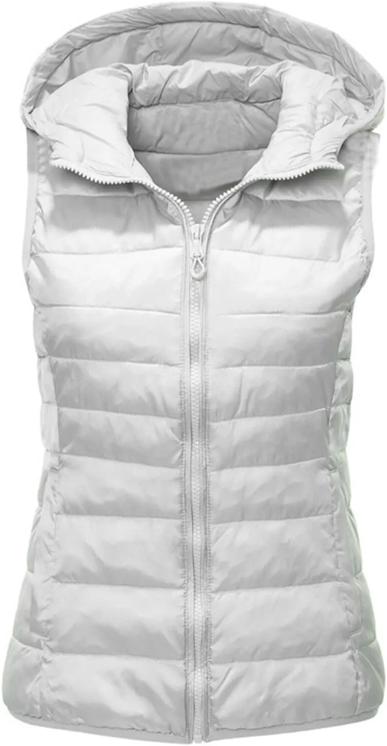 Womens Puffer Vest Sleeveless Puffy Jacket Packable Lightweight Down Vest Winter Down Waistcoat Casual Zip Up Outwear