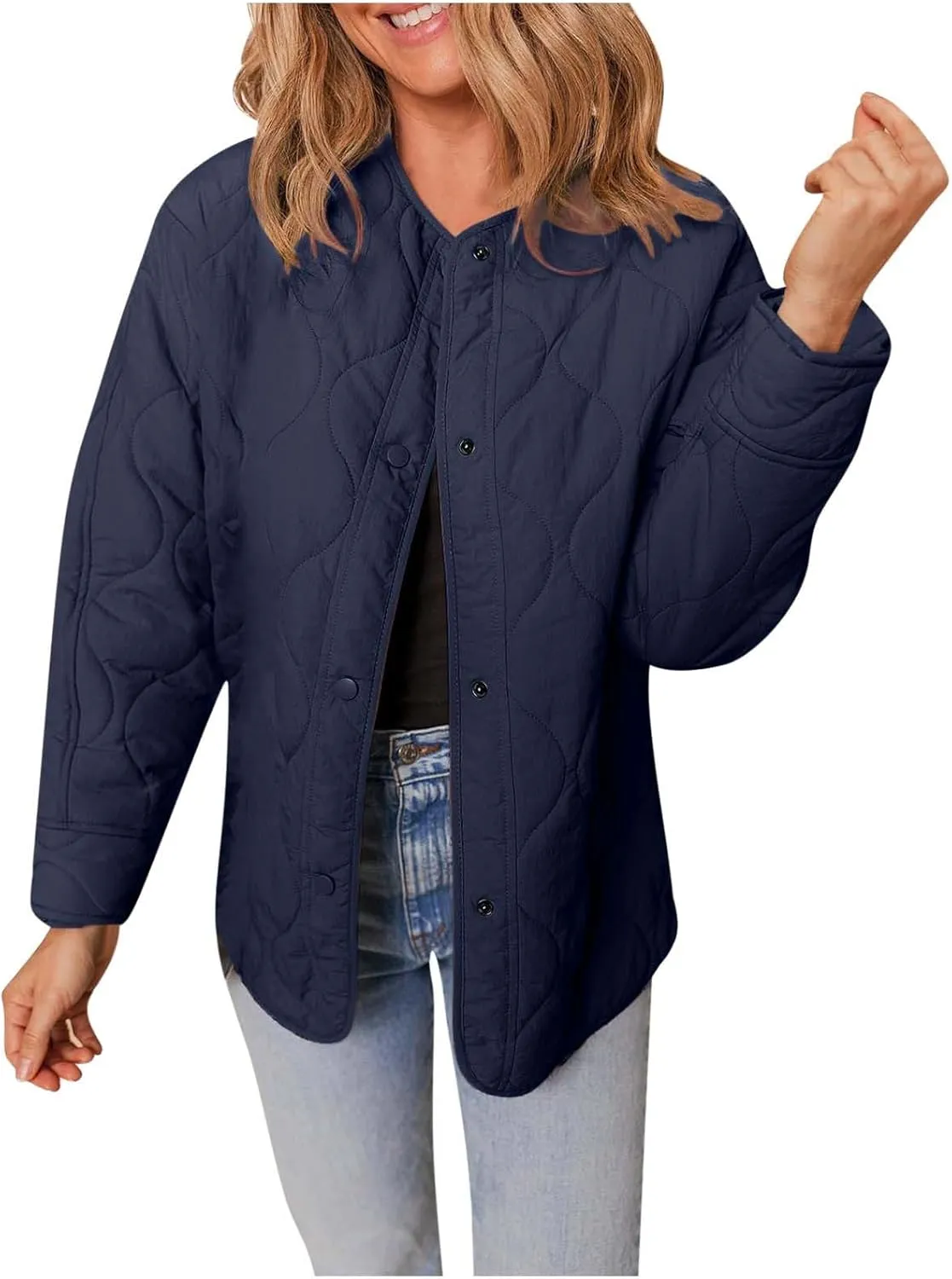 Women's Quilted Jackets Lightweight Puffer Jacket Loose Button Down Cardigan Outerwear Down Coats for Fall and Winter