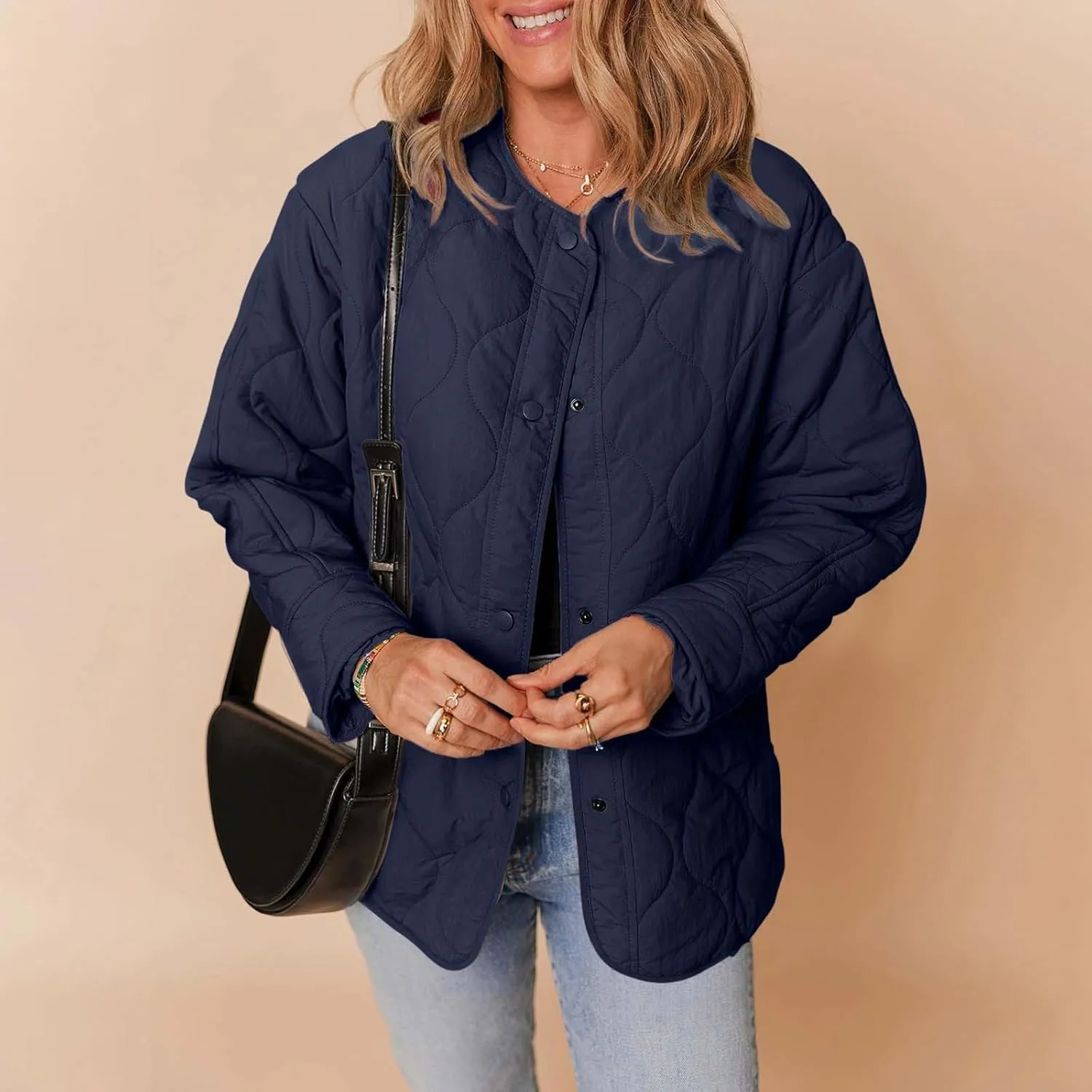 Women's Quilted Jackets Lightweight Puffer Jacket Loose Button Down Cardigan Outerwear Down Coats for Fall and Winter