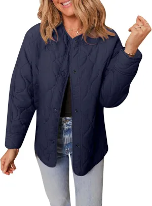 Women's Quilted Jackets Lightweight Puffer Jacket Loose Button Down Cardigan Outerwear Down Coats for Fall and Winter