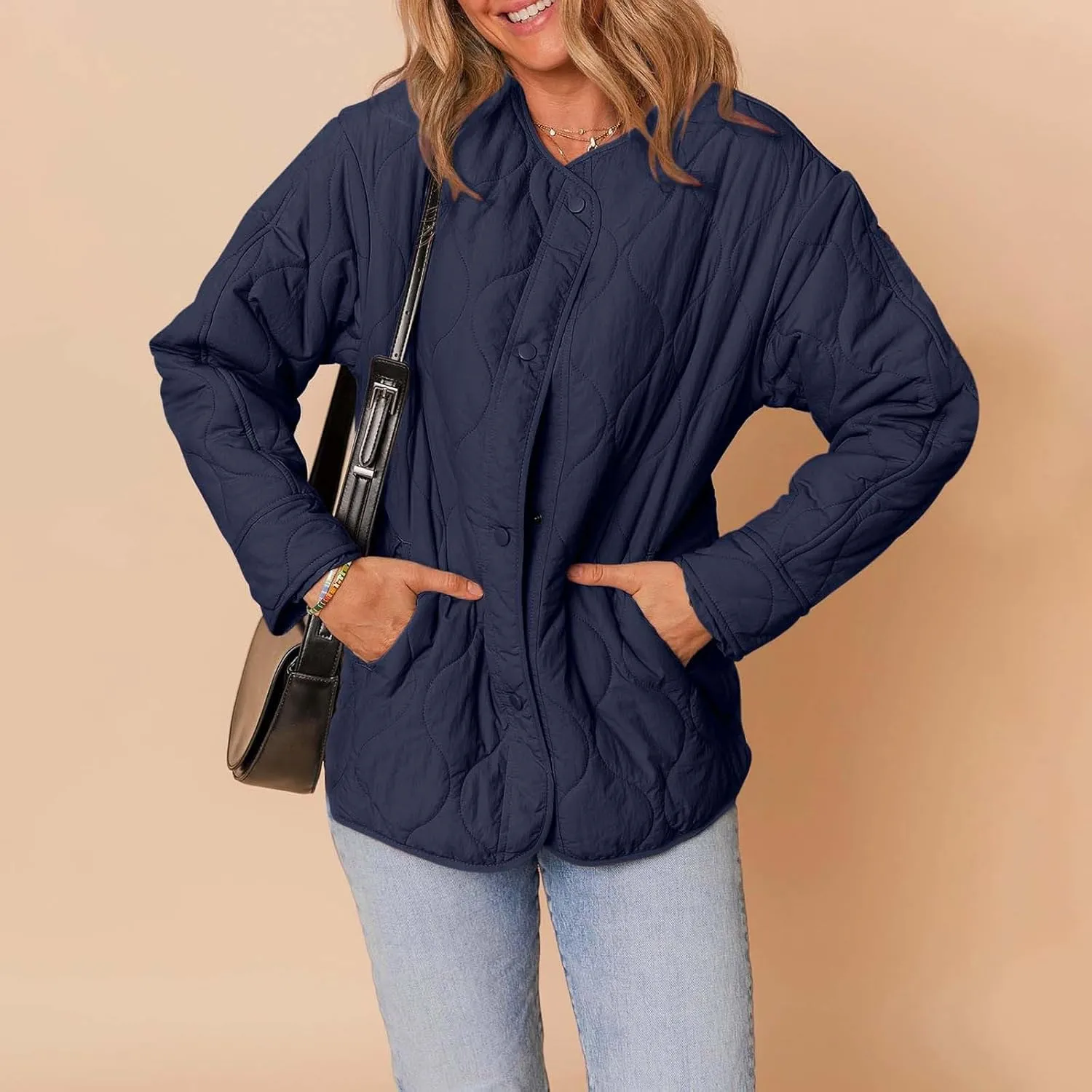 Women's Quilted Jackets Lightweight Puffer Jacket Loose Button Down Cardigan Outerwear Down Coats for Fall and Winter