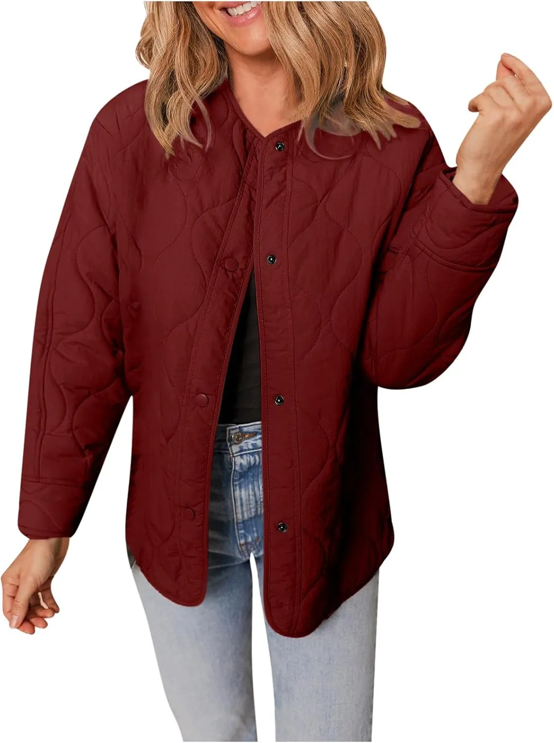 Women's Quilted Jackets Lightweight Puffer Jacket Loose Button Down Cardigan Outerwear Down Coats for Fall and Winter