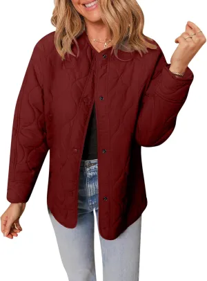 Women's Quilted Jackets Lightweight Puffer Jacket Loose Button Down Cardigan Outerwear Down Coats for Fall and Winter