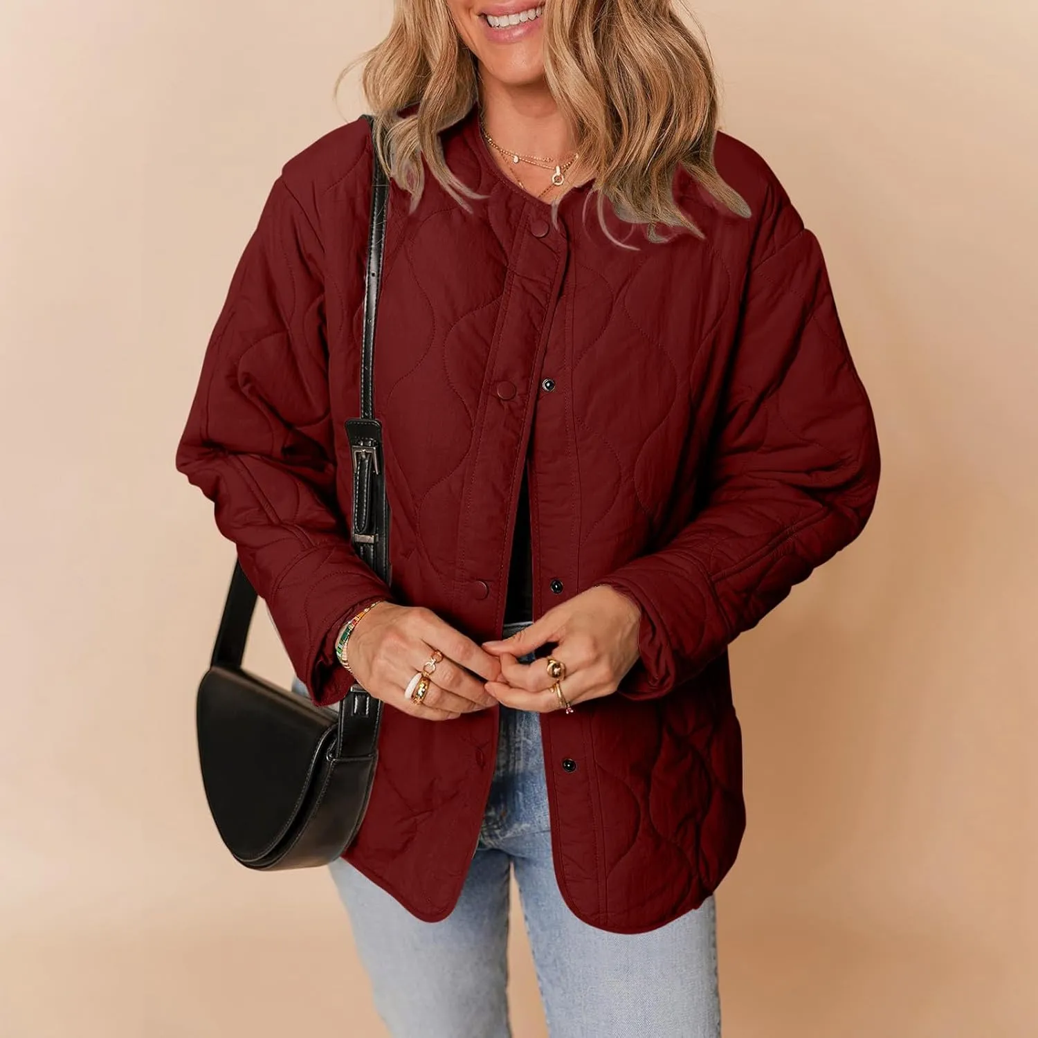 Women's Quilted Jackets Lightweight Puffer Jacket Loose Button Down Cardigan Outerwear Down Coats for Fall and Winter