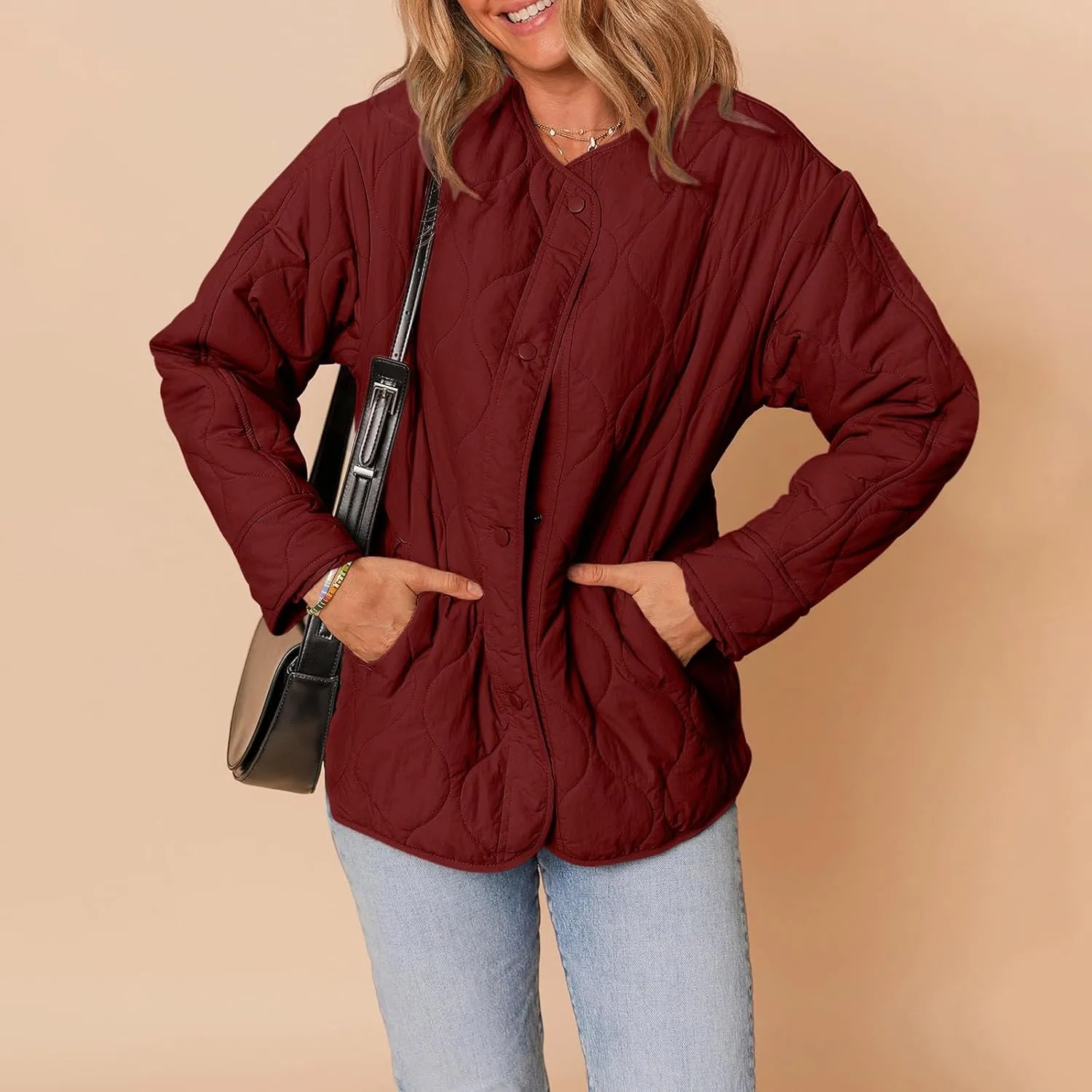 Women's Quilted Jackets Lightweight Puffer Jacket Loose Button Down Cardigan Outerwear Down Coats for Fall and Winter