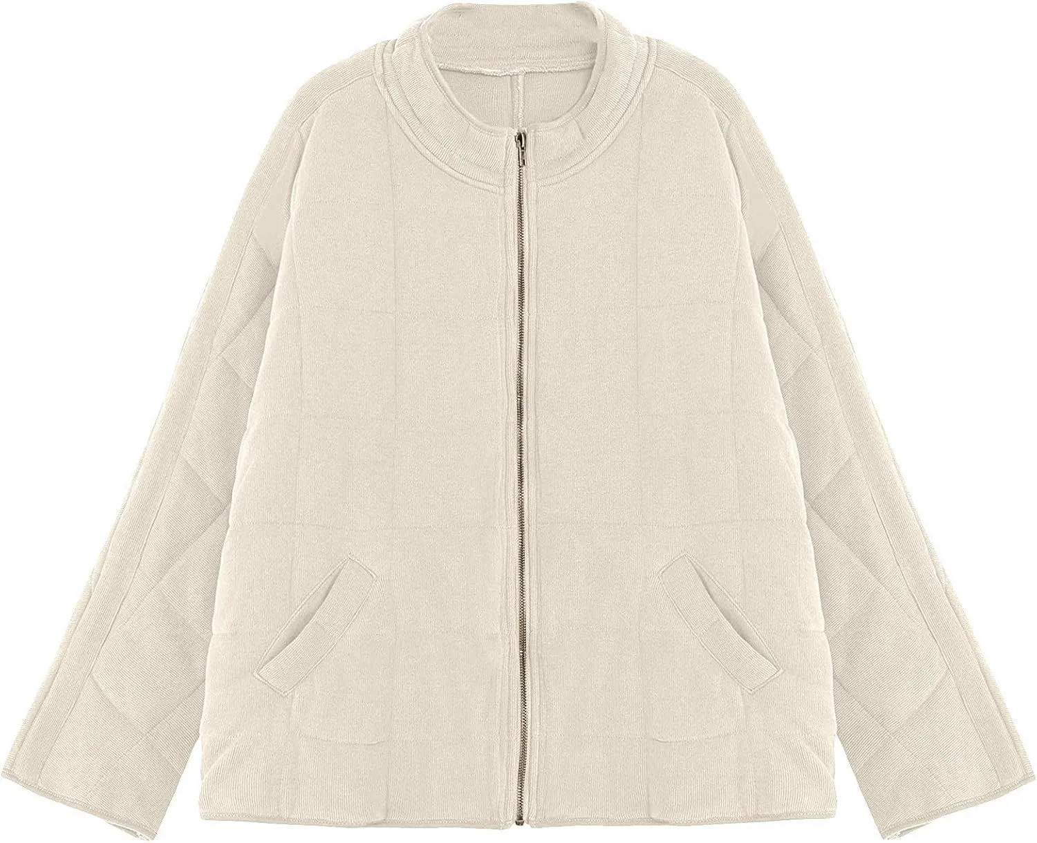 Women's Quilted Puffer Jacket Lightweight Warm Long Sleeve Coat Oversized Packable Full Zip Padded Coats with Pocket