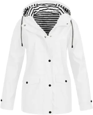 Womens Raincoats Waterproof Rain Jacket Lightweight Hooded Active Outdoor Trench Coats Zip Up Windbreaker 2024