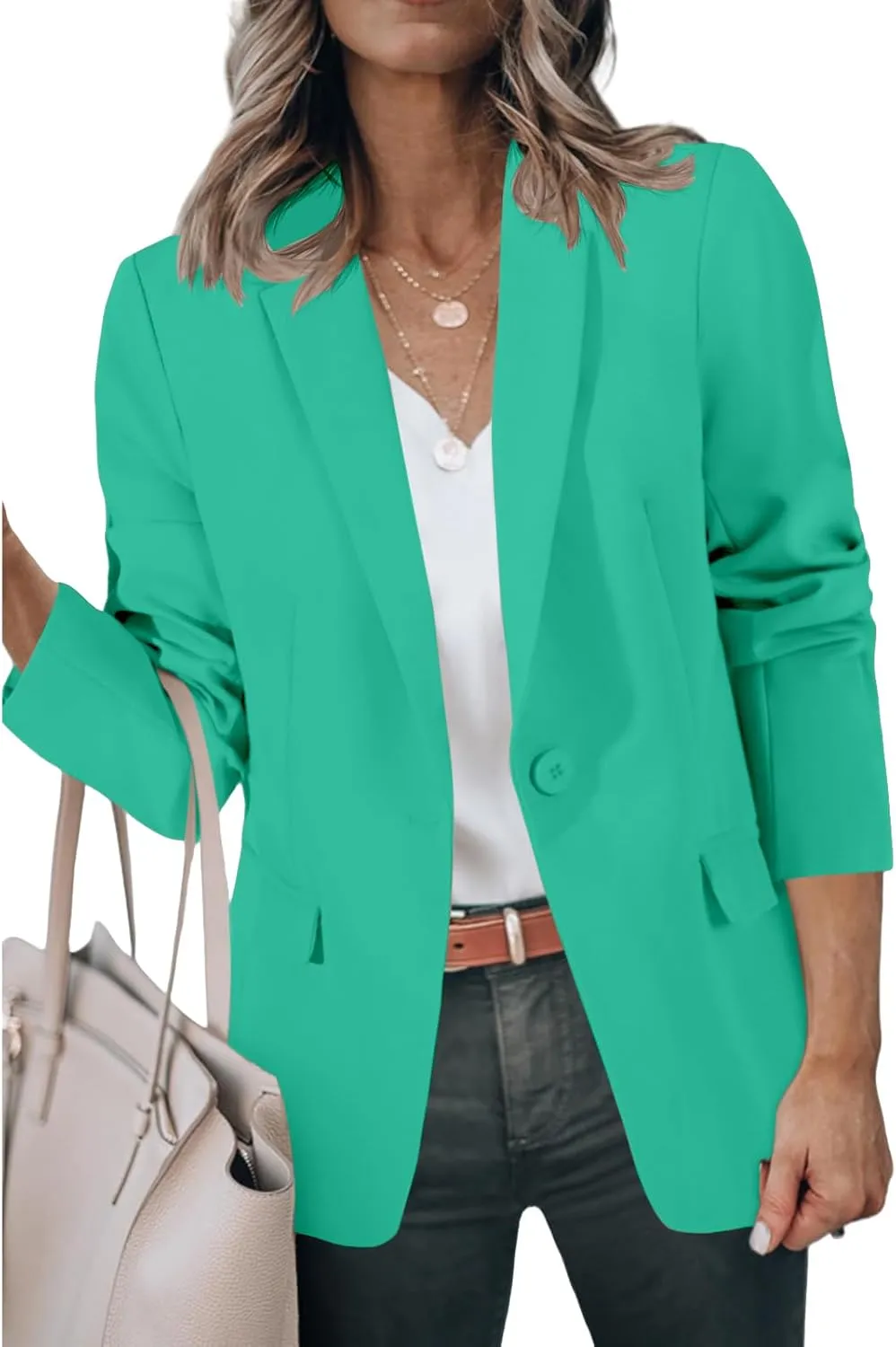 Womens Suit Jacket Business Casual Blazer Long Sleeve Lapel Open Front Button Work Blazer Jackets Trendy Clothes