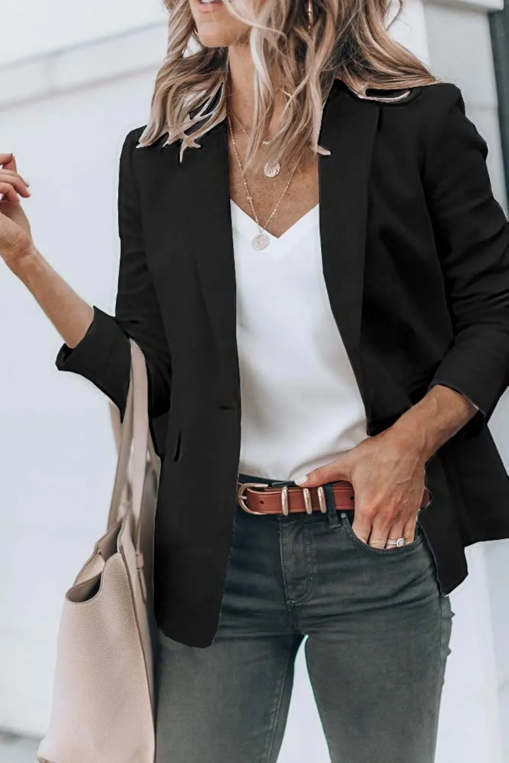 Womens Suit Jacket Business Casual Blazer Long Sleeve Lapel Open Front Button Work Blazer Jackets Trendy Clothes