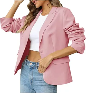 Women's Summer Blazer Button 3/4 Sleeve Pocket Lapel Casual Business Comfortable Comfort Fit Fashion Work Suit