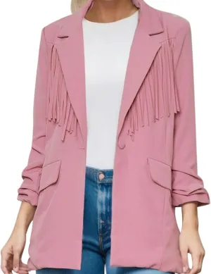 Women's Summer Blazer Button 3/4 Sleeve Pocket Lapel Work Jacket Convenient Solid Color Stylish Suit Jackets