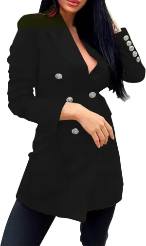 Women's Summer Blazer Button Lapel 3/4 Sleeves Pocketless Mid-Length Work Jacket Outdoor Trendy Fashion Suit Jackets