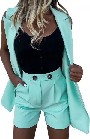 Women's Summer Blazer Button Lapel Sleeveless Pocket Dressy Elegant Trendy Elegant Comfort Fit Stylish Suit Jackets