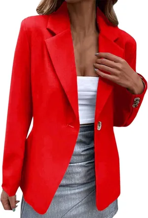 Women's Summer Blazer Button Long Sleeve Lapel Dressy Casual Business Convenient Comfort Fit Stylish Lightweight