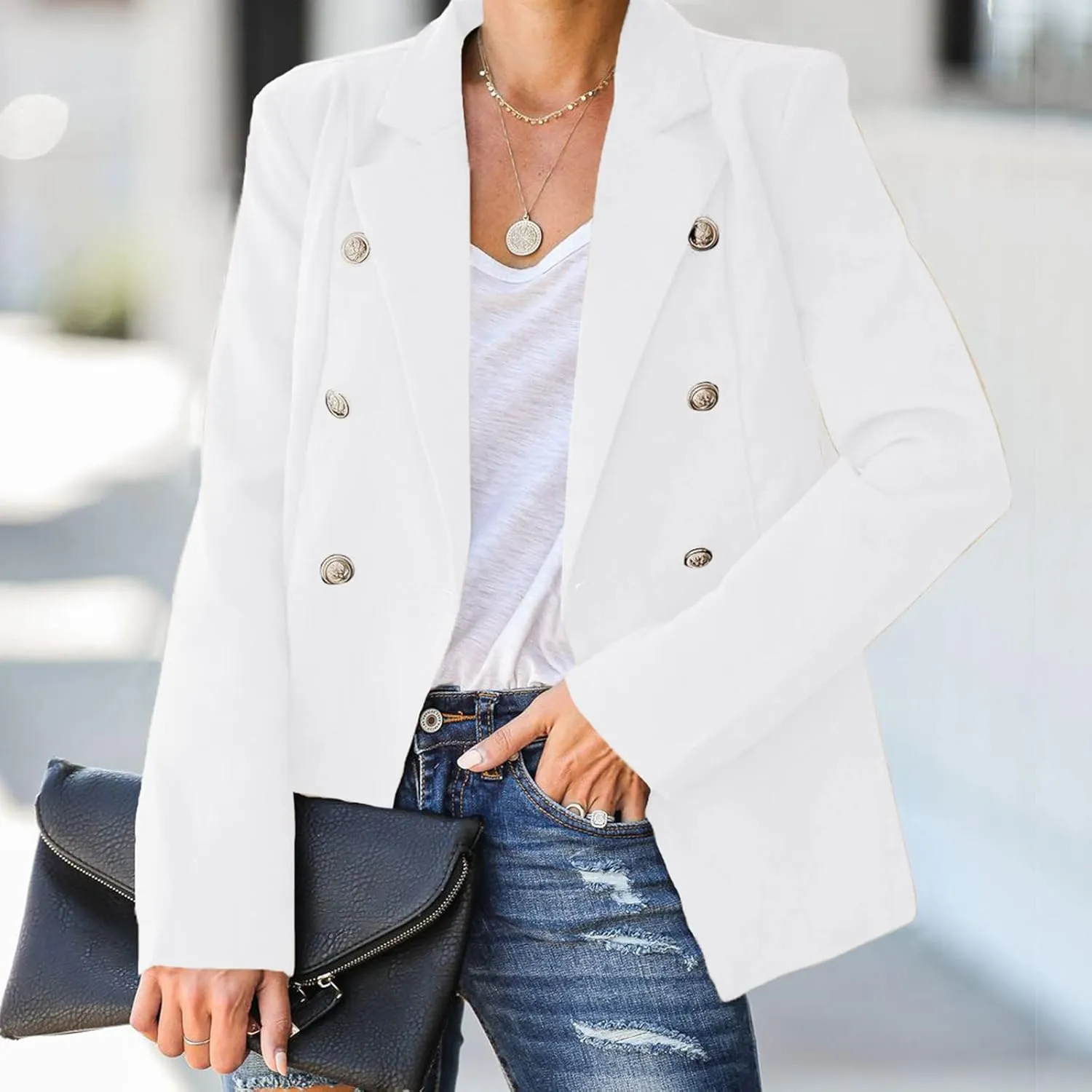 Women's Summer Blazer Button Long Sleeve Lapel Dressy Elegant Trendy Comfortable Solid Color Fashion Lightweight