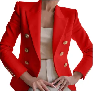 Women's Summer Blazer Button Long Sleeve Pocket Lapel Casual Business Convenient Soft Comfy Fashion Suit Jackets