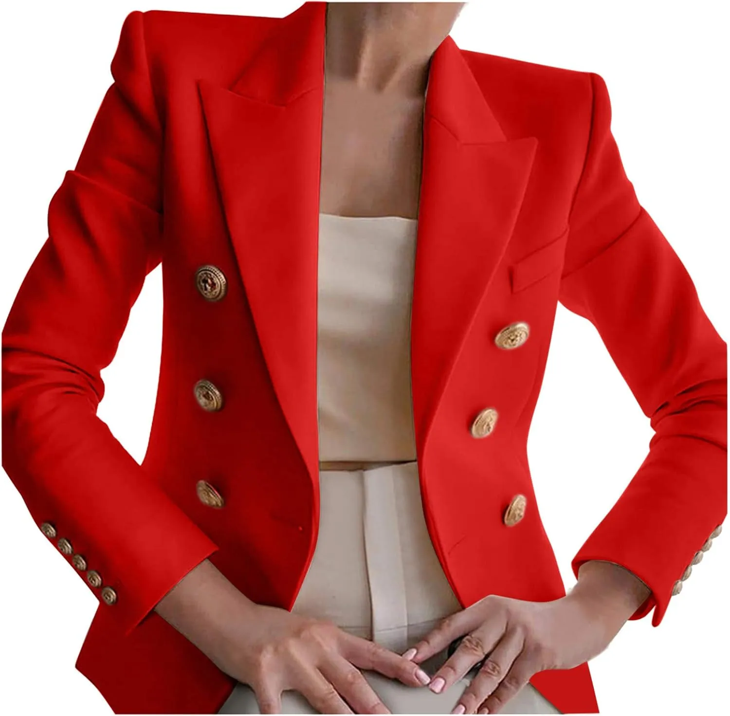 Women's Summer Blazer Button Long Sleeve Pocket Lapel Casual Business Convenient Soft Comfy Fashion Suit Jackets
