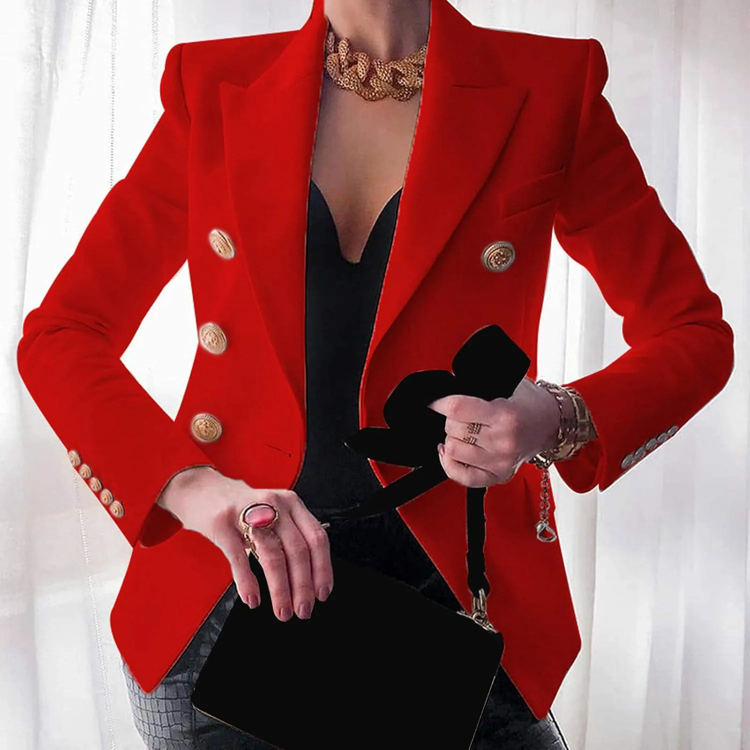 Women's Summer Blazer Button Long Sleeve Pocket Lapel Casual Business Convenient Soft Comfy Fashion Suit Jackets