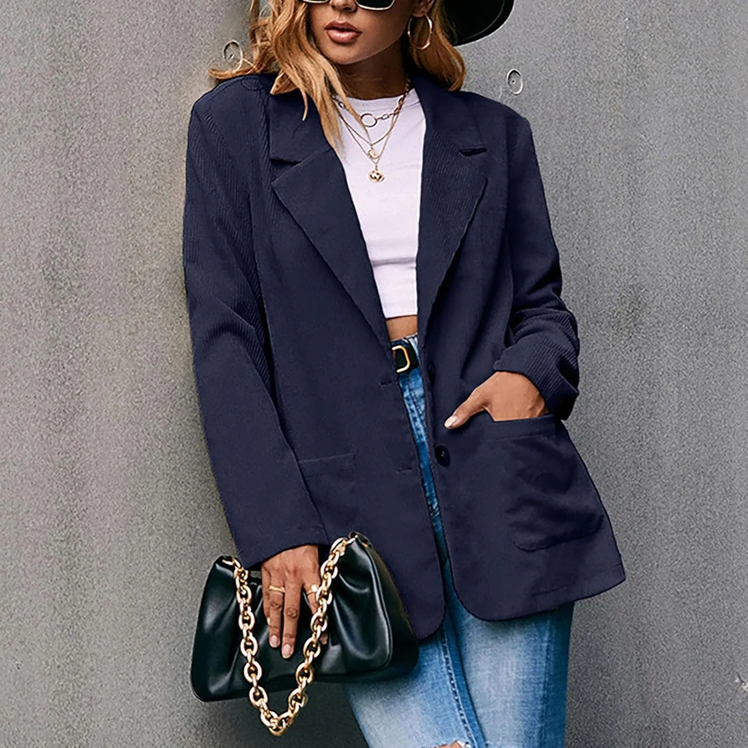 Women's Summer Blazer Button Long Sleeve Pocket Lapel Casual Business Elegant Comfort Fit Fashion Lightweight