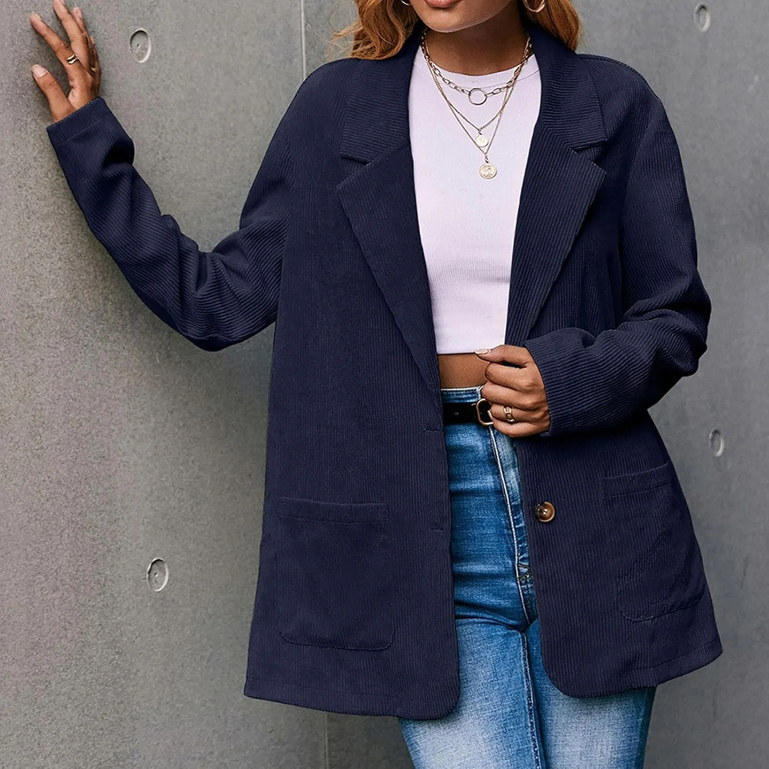 Women's Summer Blazer Button Long Sleeve Pocket Lapel Casual Business Elegant Comfort Fit Fashion Lightweight