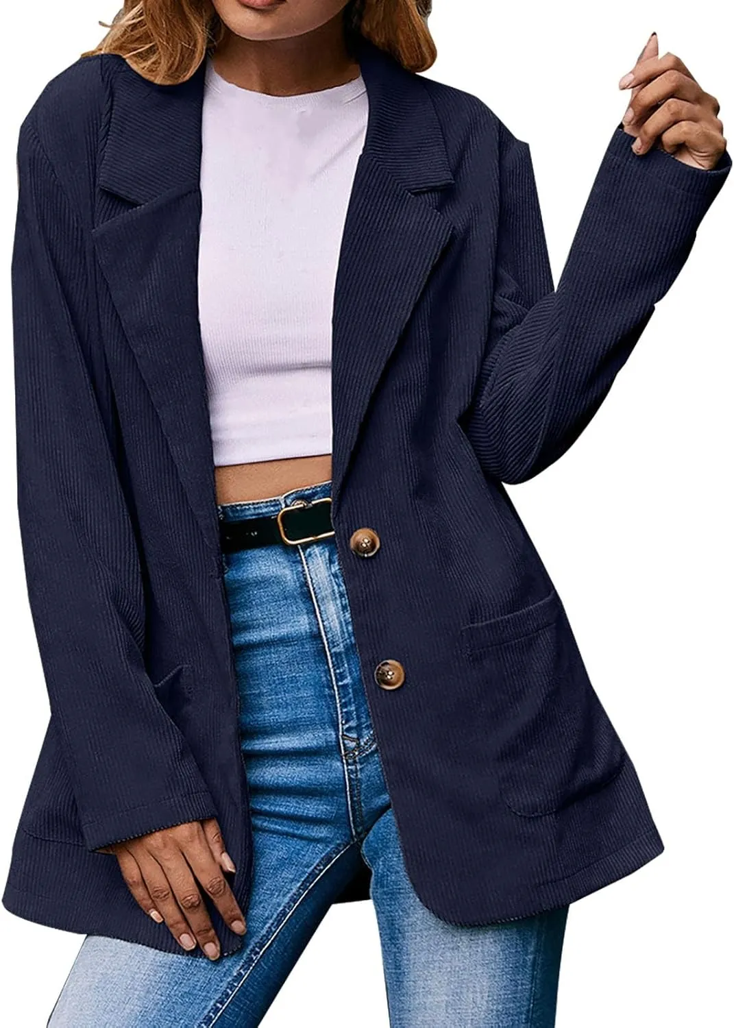Women's Summer Blazer Button Long Sleeve Pocket Lapel Casual Business Elegant Comfort Fit Fashion Lightweight