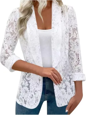 Women's Summer Blazer Lapel 3/4 Sleeve Dressy Casual Business Convenient Soft Comfy Stylish Work Suit