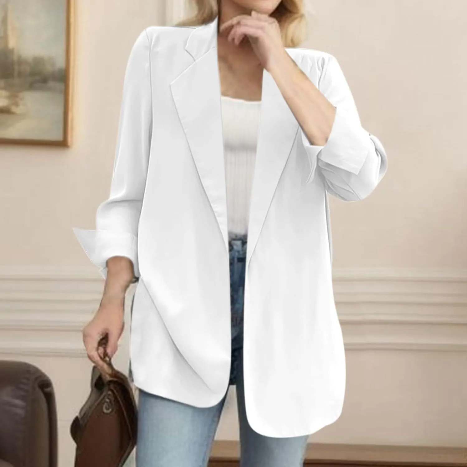 Women's Summer Blazer Lapel 3/4 Sleeve Dressy Elegant Trendy Comfortable Soft Comfy Fashion Suit Jackets