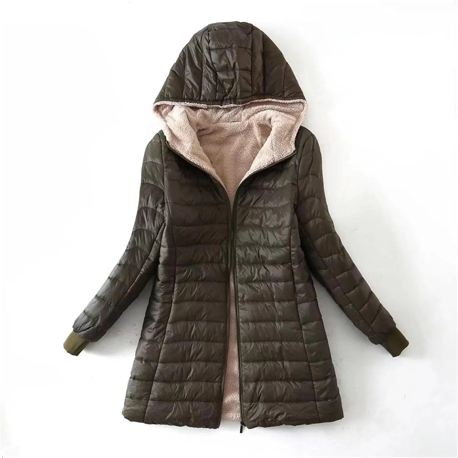 Womens Thickened Long Down Jacket Winter Down Outwear Hooded Puffer Jacket Basic Long Sleeve Blouse Winter Coat