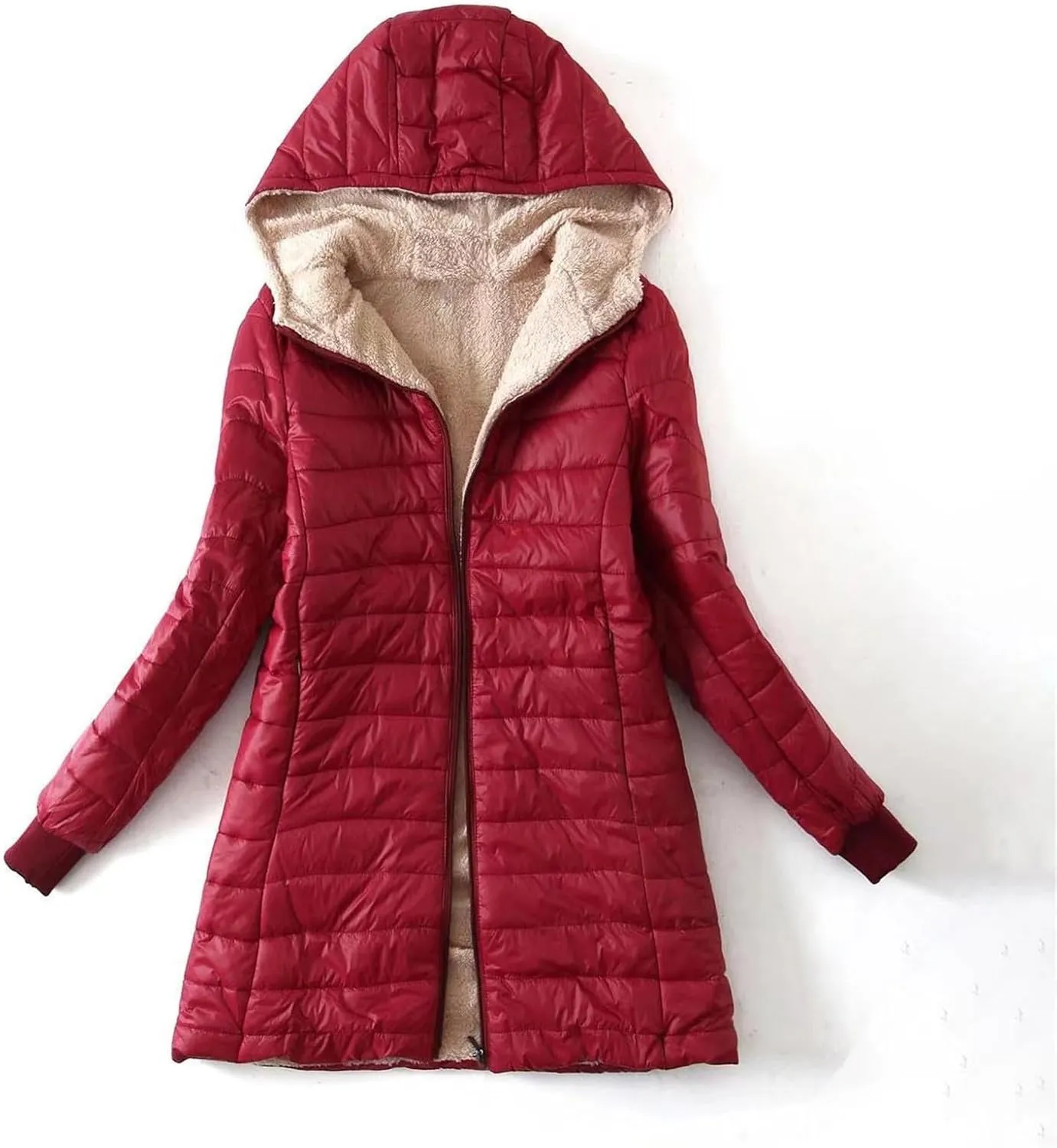 Womens Thickened Long Down Jacket Winter Down Outwear Hooded Puffer Jacket Basic Long Sleeve Blouse Winter Coat