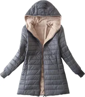 Womens Thickened Long Down Jacket Winter Down Outwear Hooded Puffer Jacket Basic Long Sleeve Blouse Winter Coat
