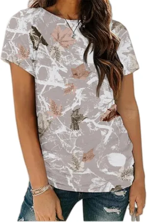 Womens Tops 2025 Casual Maple Leaf Print Graphic Tee Tops Fashion Summer T Shirts Comfy Crew Neck Short Sleeve T-Shirts