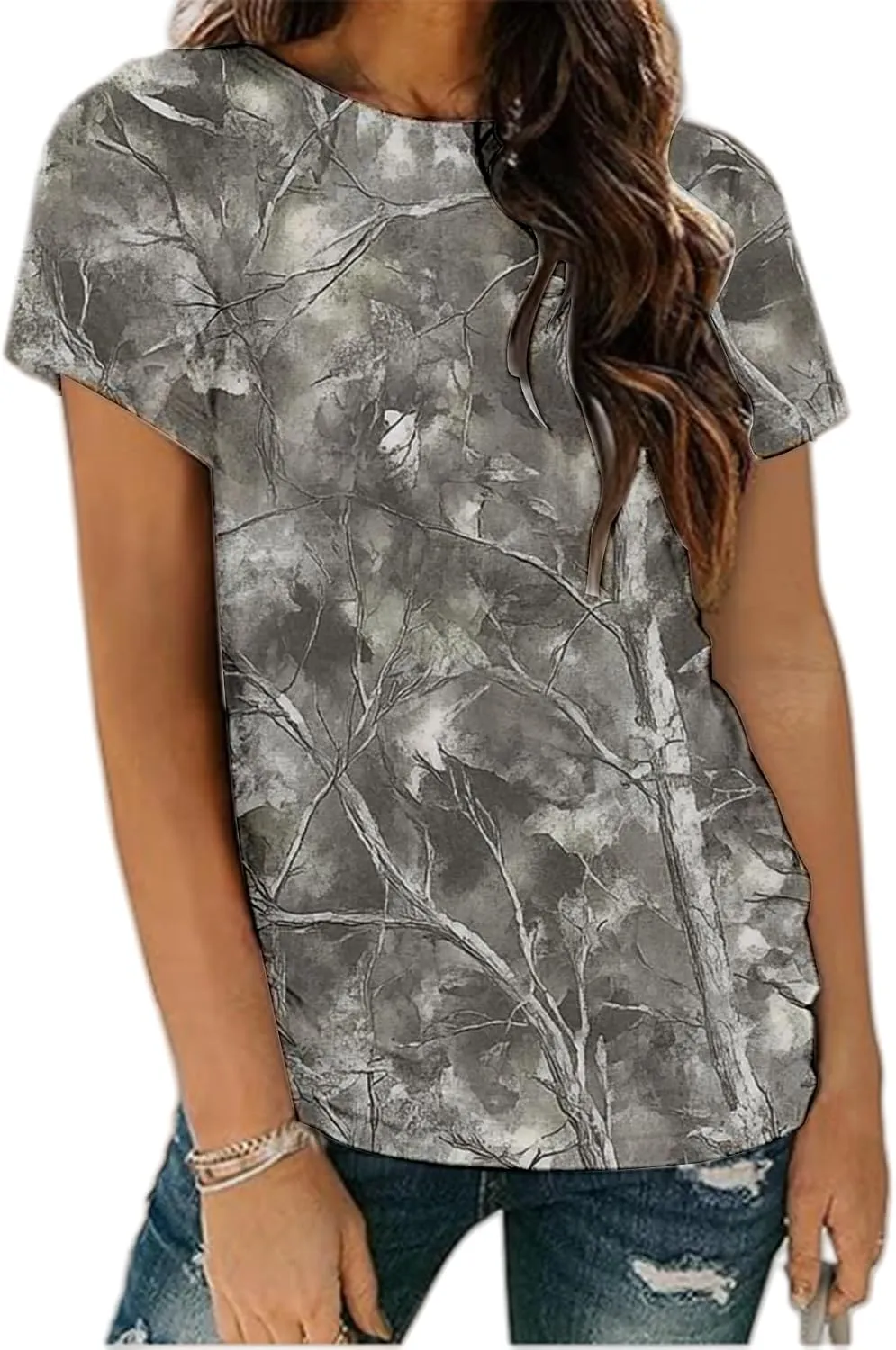 Womens Tops 2025 Casual Maple Leaf Print Graphic Tee Tops Fashion Summer T Shirts Comfy Crew Neck Short Sleeve T-Shirts