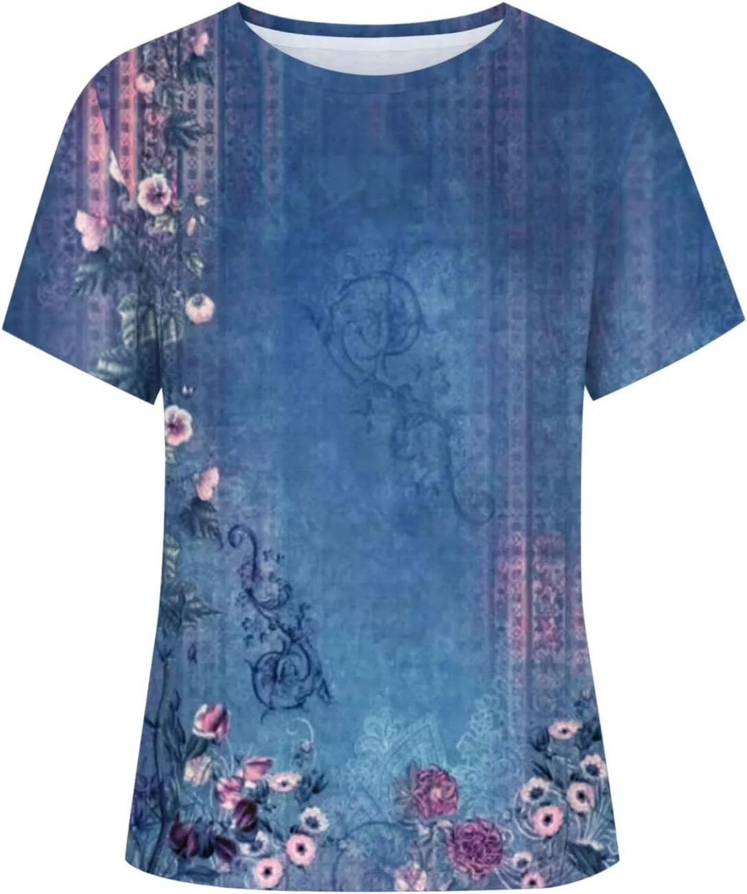 Womens Tops Round Neck Short Sleeve Floral Printed T Shirts 2024 Summer Fashion Basic Boho T Shirts