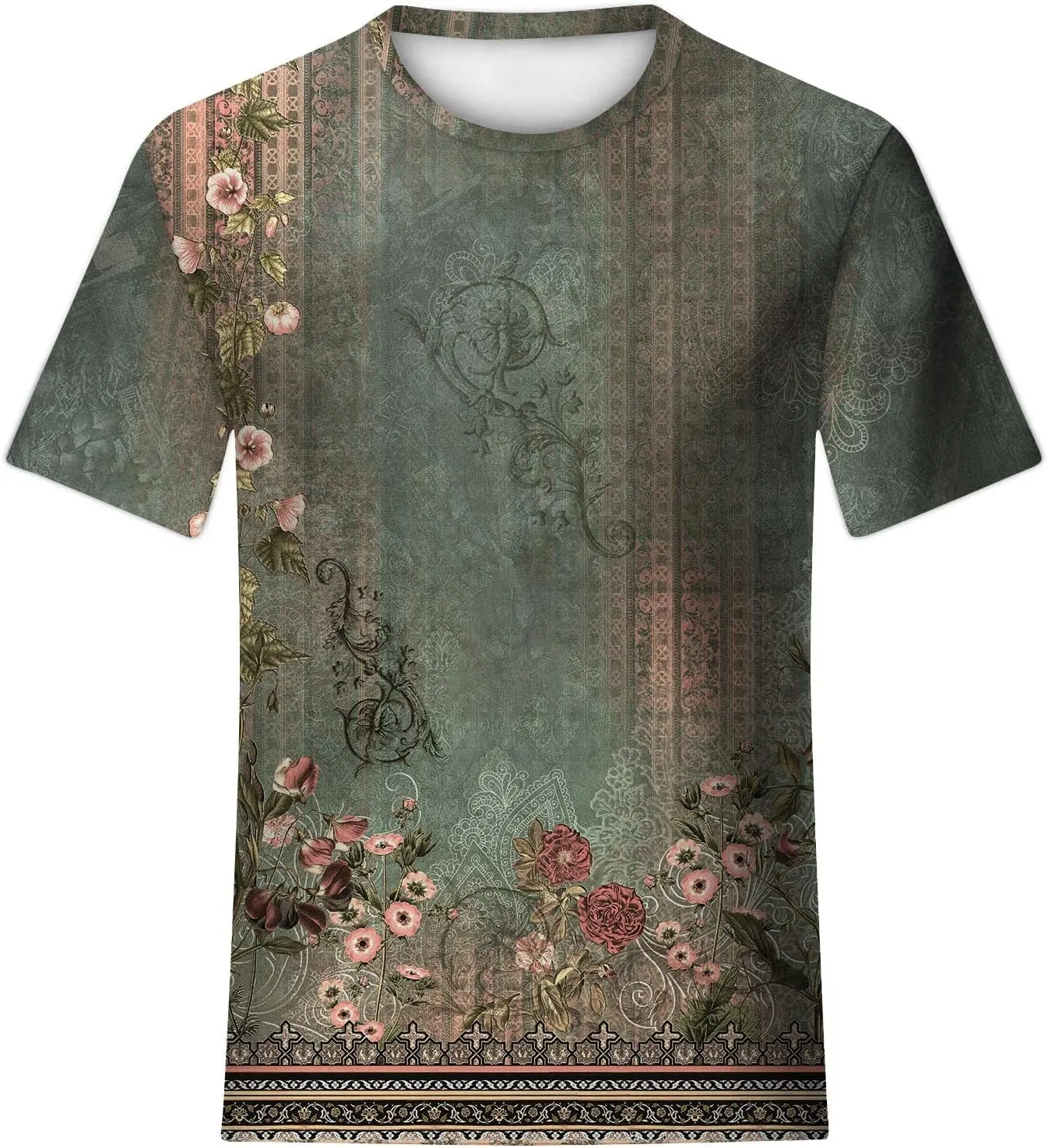 Womens Tops Round Neck Short Sleeve Floral Printed T Shirts 2024 Summer Fashion Basic Boho T Shirts